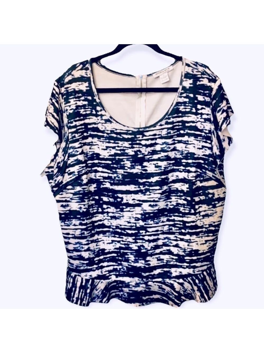 Modamix by Brandon Thomas Abstract Peplum Blouse Raw Edges Zipper Back 3X EUC